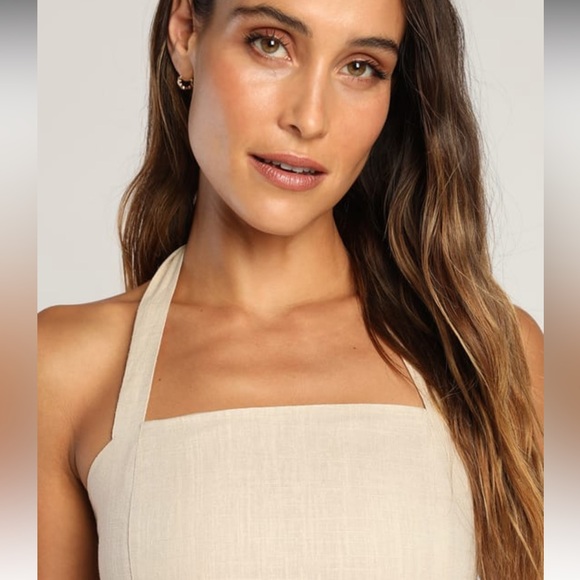 Lulus Double Digits Beige Linen Halter Crop Top - Picture 3 of 7